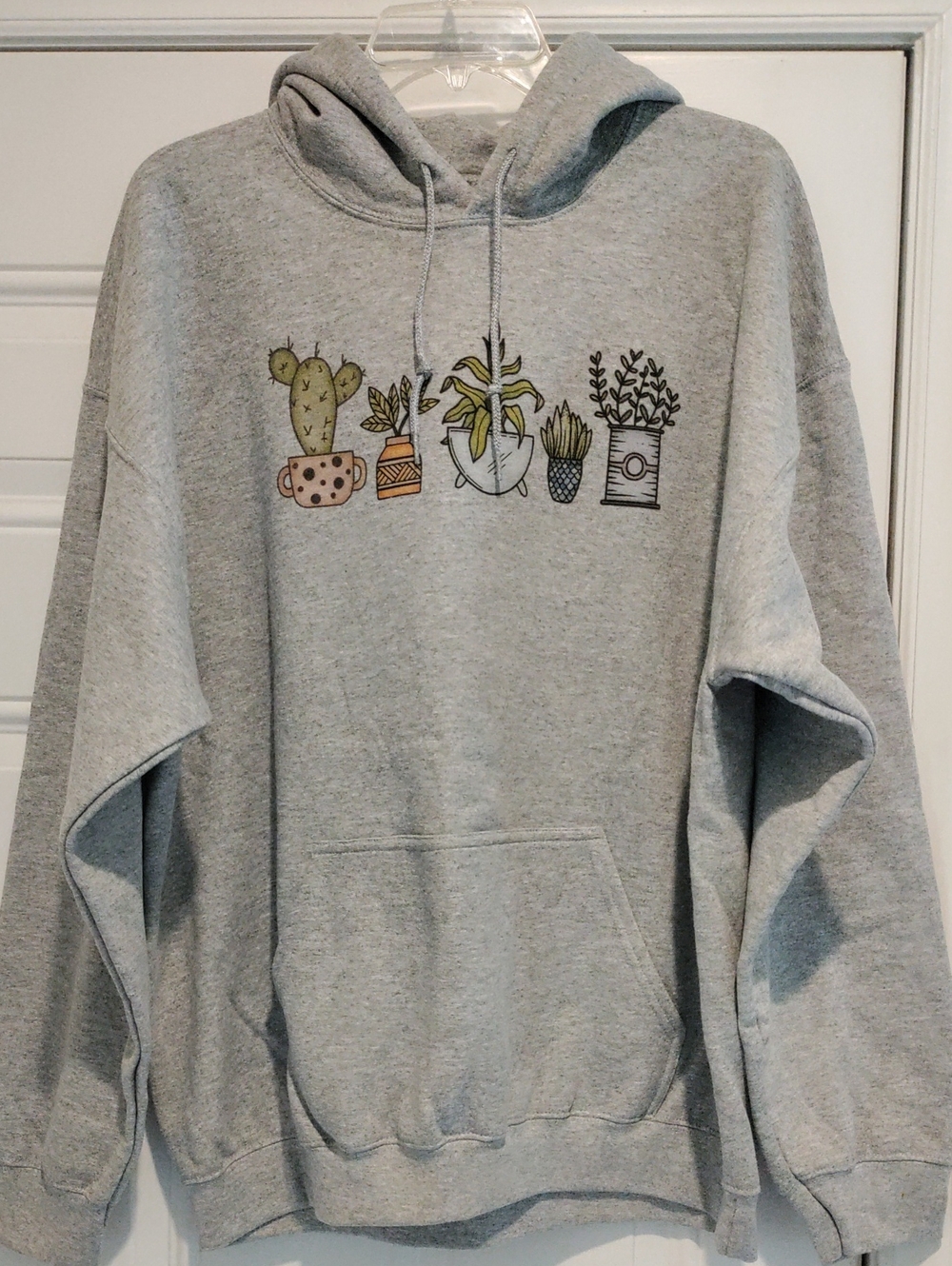 Gildan Gray Hoodie with Five Potted Plant Illustrations